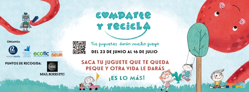 Saca tu juguete que te queda peque y otra vida le darás. con codigo QR de comparte y recicla