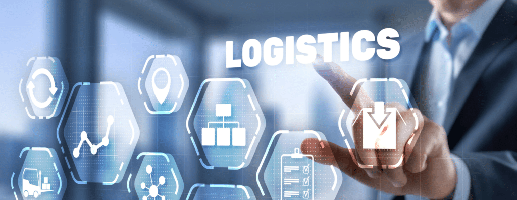 Illustration d'un panneau holographique interactif portant sur le logistique.