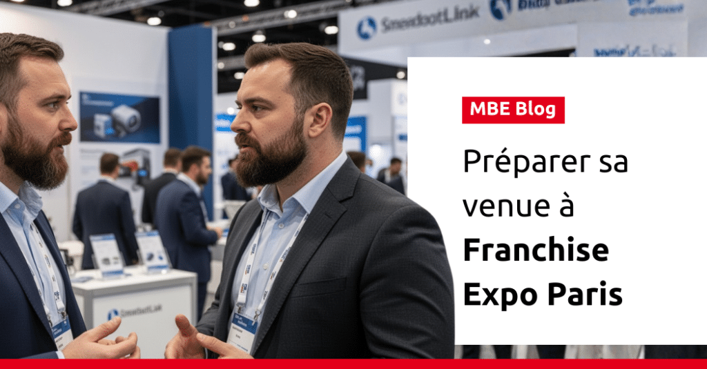 Photo illustrant 2 hommes discutant d'un projet entrepreneurial sur un salon professionnel.